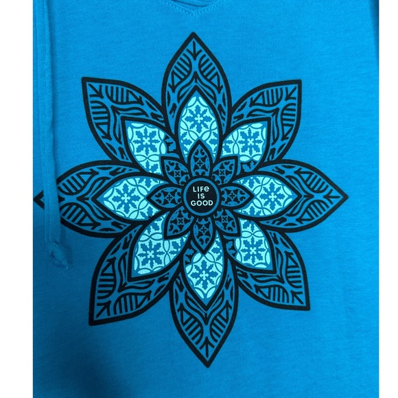 LIFE IS‎ GOOD NWT WOMEN'S HOODED T-SHIRT IN BLUE SMOOTH VINTAGE LOTUS  SIZE S - Picture 3 of 7